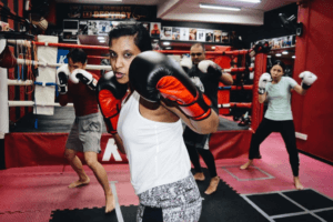 Female Instructor Demonstrating Graceful Boxing Form