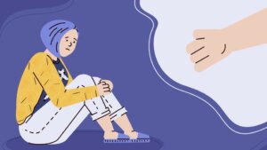 Illustration of a person on the floor looking sad with a helping hand reaching down.